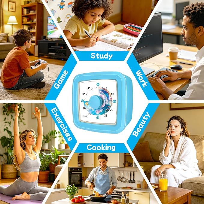 Visual Timer for Kids 60 Minute, Silent Countdown Clock with Ocean & Mermaid Design, ADHD Tools for Kids, Teacher Classroom Must Haves, Toddler Timer for Classroom Home Kitchen Homework, Blue