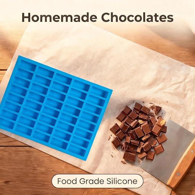 2-Pack Narrow Rectangle Silicone Candy Molds - 80 Cavity Caramel Chocolate Bar Mold for Truffles, Ganache, Brownie, Praline, Jelly & Ice Cubes