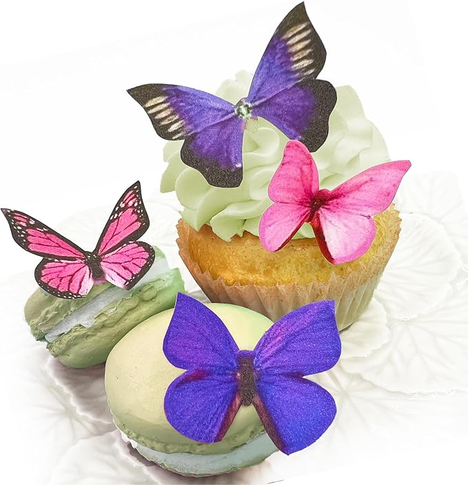 Sugar Robot Inc. Edible Butterflies for Cake Decorating - Small Size, Premium Crafted in the USA - Butterfly Cake and Cupcake Toppers, Decoration (Pink and Purple Assorted)
