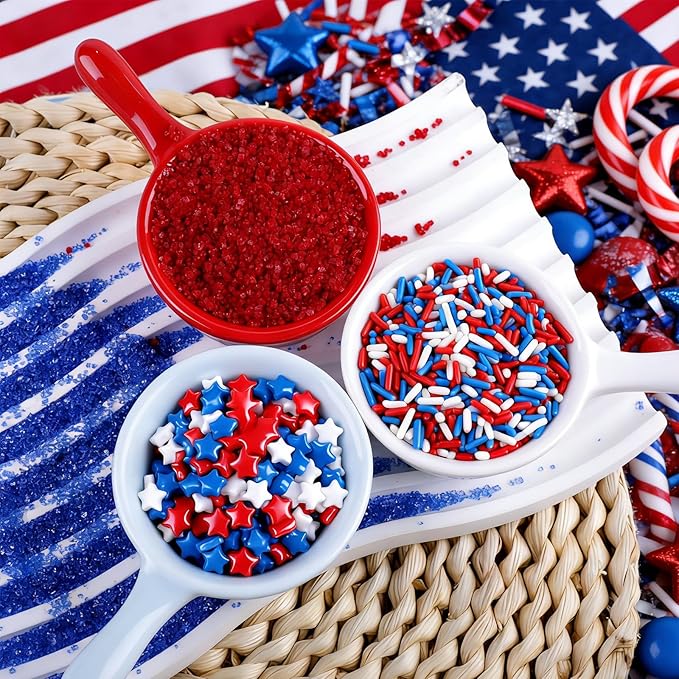 Red White and Blue Sprinkles for Cake Decorating, 4th of July Patriotic Sprinkles with Sanding Sugar Jimmes Stars for Ice Cream Cupcakes Brownie Cookie Baking Topping