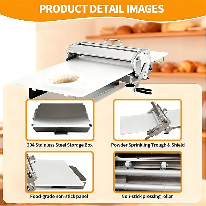 Folding Dough Sheeter, Stainless Steel Manual Dough Sheeter for Thicknesses from 0 to 25 mm, for Croissants, Pizza and Pasta, Pastry and Fondant, for Commercial and Home Use 300