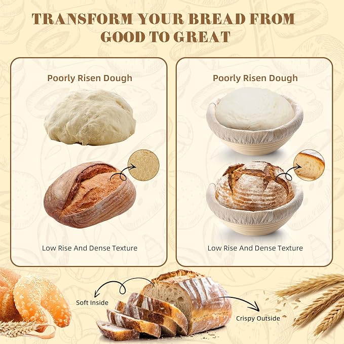 VIMERPA Sourdough Starter Kit, Bread Making Kit with Sourdough Starter Jar for Beginners, Banneton Bread Proofing Basket for Home and Kitchen, Sourdough Bread Baking Supplies, Bread Making Tools Kit