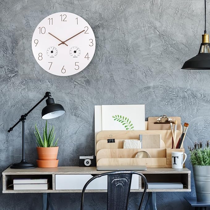 14 Inch Wall Clock, Wooden Frame Wall Clocks Decorative for Kitchen Living Room Bedroom Housewarming