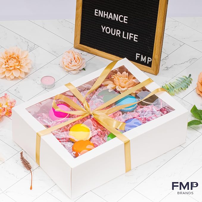 Fit Meal Prep 18 Pack 14 x 10 x 4 Inches White Bakery Boxes with Window, Auto-Popup Cardboard Gift Packaging and Baking Containers, Cupcake, Cookie and Loaf Bread Boxes