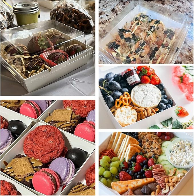 BUIYLV 50 Pack Charcuterie Boxes with Clear Lids, 4 Inches White Dessert Boxes To Go Disposable Mini Charcuterie Boxes for Cookie, Sandwich, Strawberry, Cupcake, Macaron, Cake Slice