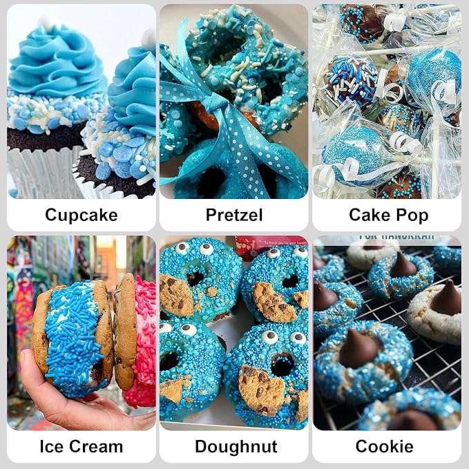 HUEBEATY 6-in-1 Blue and White Sprinkles for Cake Decorating – 180g/6.36oz Edible Baby Shower, Hanukkah, Frozen & Winter Sprinkles with Baby Blue Sugar, Nonpareils, Pearls & Jimmies for Cupcakes, Cookies, Ice Cream
