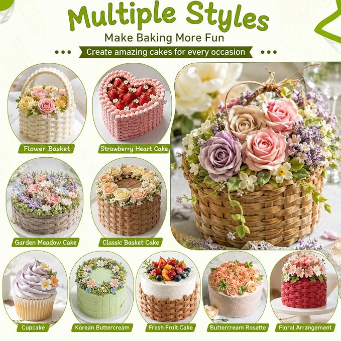 5 Pcs Basketweave Piping Tips Set, 3D, 1D, 895, 48, 47, Stainless Steel Cake Decorating Tips, Frosting Icing Nozzles for Cupcakes, Cakes, Cookies