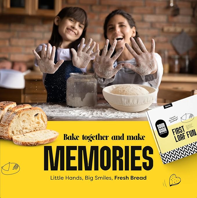 Baketivity Sourdough Bread Loaf Kit for Beginners โ Sourdough Making Kit with Scoring & Baking Tools โ Family Activity to Learn Artisan Bread at Home, Birthday Gift for Kids