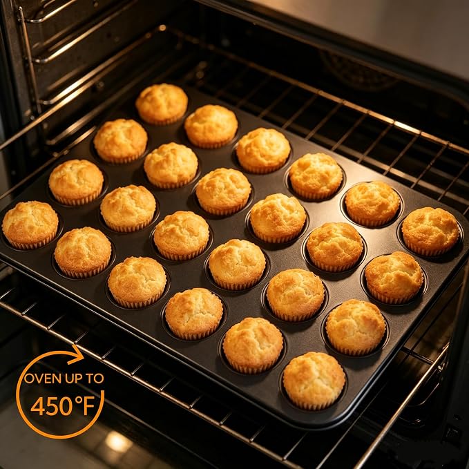 Artcochan 1 Pack Mini Muffin Pan with 200 Cupcake Liners for Baking, 24 Cup Nonstick Carbon Steel Cupcake Pan,Mini Muffin Tin for Baking Supplies