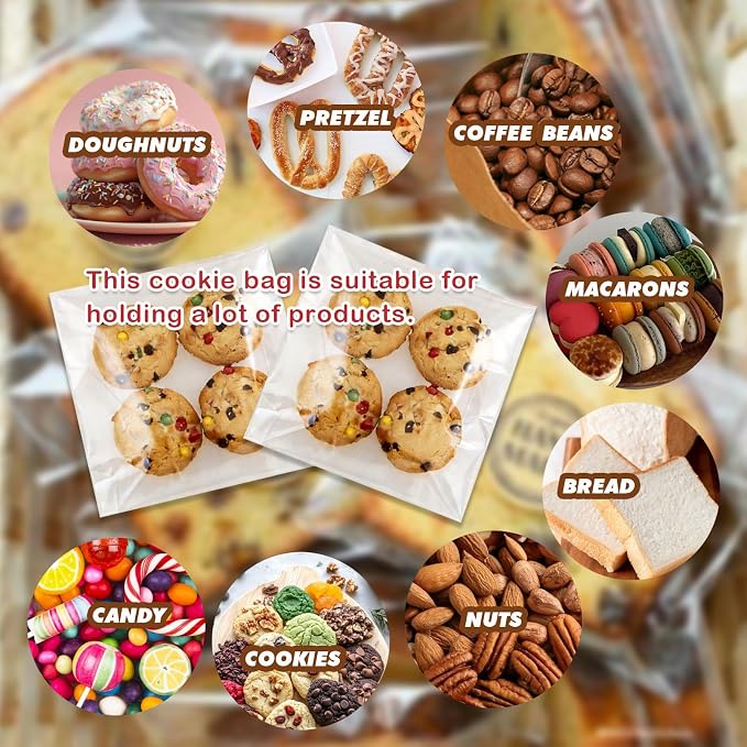 200Pcs 5.5*5.5in Clear Cookie Bags, Self Sealing Cellophane Bags Resealable Self Adhesive Treat Bags for Cookie Packaging, OPP Individual Gift Giving Bags for Party Favors, Homemade Baking
