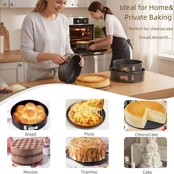 6PCS round Springform Cake Pans Set(7,8,9,9.5,10,11inch) | nonstick coating,food-grade carbon steel,450°F heat-resistant,spring-lock&removable bottom easy release,Ideal for cakes,more