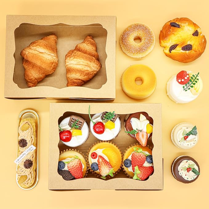 50pcs 8x6x2.5 Inches Brown Bakery Boxes with Window Cookie boxes Treat Boxes Dessert Boxes Donut Boxes Muffin Boxes for Pastry Candy Small Cake Cupcake for Gift Giving Party, NB001-50
