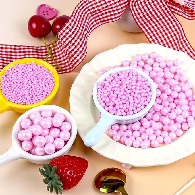 Dazzjoy Edible Pink Pearls Sugar Sprinkles, 150g/5.29oz, Pink Pearl Sprinkles for Cake Decorating, Cake Decoration & Cupcake Topper, Easter Party Holiday Supplies