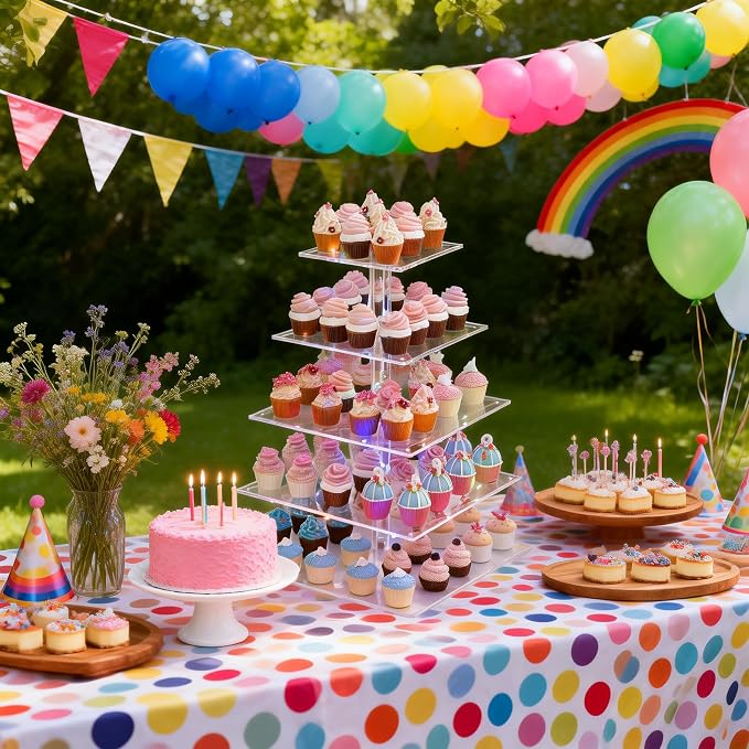 Cupcake Tower Stand, Acrylic 5 Tier Cupcake Display Stand, Cake and Cupcake Stand Combo Set, Bases para Cupcakes, Candy Bar Party Décor Ideal for Birthday Party Wedding
