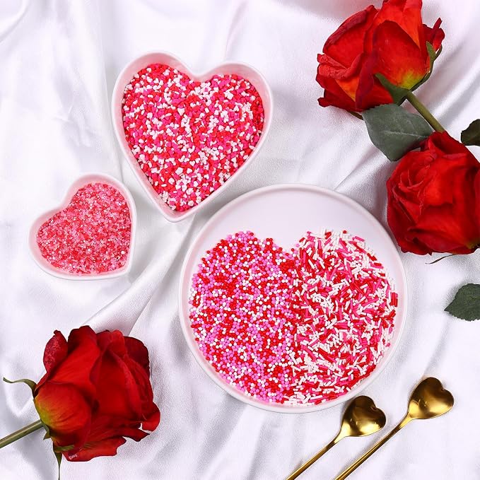 Valentines Sprinkles 6.5oz Edible Heart Sprinkle Mix Pink Red and White Jimmies Nonpareils Sanding Sugar Perfect for Cake Decorations Baking Ice Cream Cookies Cupcake Topper