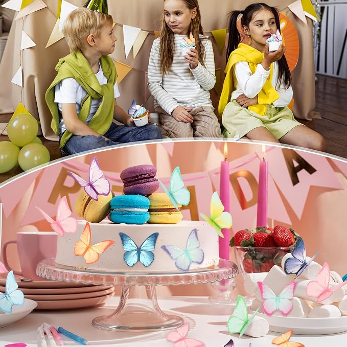 48Pcs Edible Cake Toppers, Wafer Paper Butterfly Cake & Cupcake Decorations Colorful Butterflies for Wedding Birthday Party Cake Cupcakes Decorating