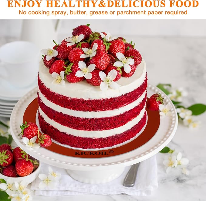 Round Silicone Baking Mats Set of 2-Silicone Mat for 8 Inch Pizza Cake Pan Air Fryer,Non-Stick Reusable Heat Resistant Baking Sheets for Bread Cookies Rolling Pie Tortilla Pastry Dough