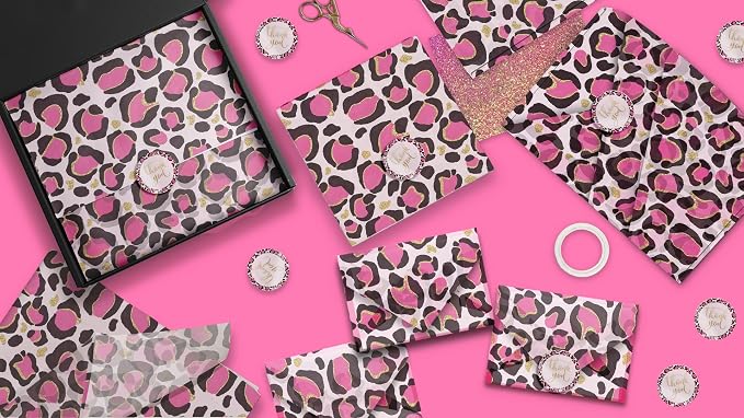 Pro Supply Global Pink Leopard Perforated Roll Stickers – 1.5 Inch Round 500 Count – A Decorative Thank You Labels for Packaging, Party Supplies, Wrapping, Envelopes, Boutiques, and Event Decorations