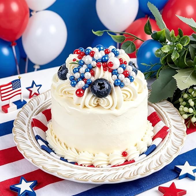 Patriotic Red White and Blue Sprinkles, 11.3oz/320g Edible Pearls Sprinkles, 4th of July Sprinkles for Baking Cakes Cupcakes Cookies