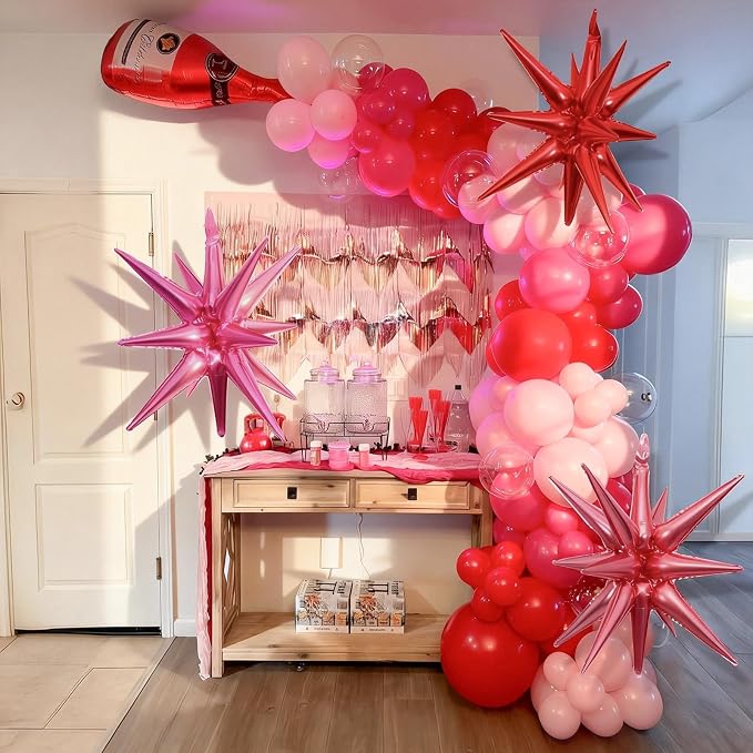 Mothers Day Balloon Arch Kit, Red Pink Balloon Garland with Foil Lips Star Balloons for Mothers Day Women Girls Birthday Bachelorette Bridal Shower Wedding Engagement Anniversary Party Decorations