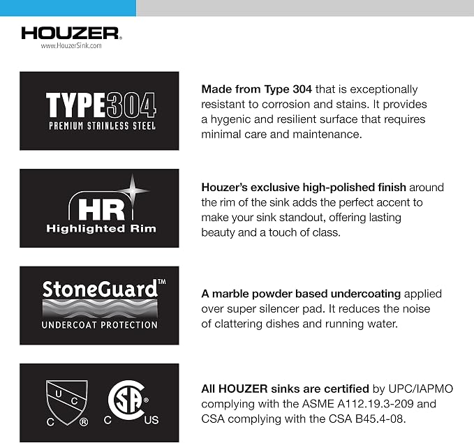 Houzer Glowtone ADA Compliant 17 inch Stainless Steel Topmount 3-hole Bar Sink with Strainer- A1722-7BS-1