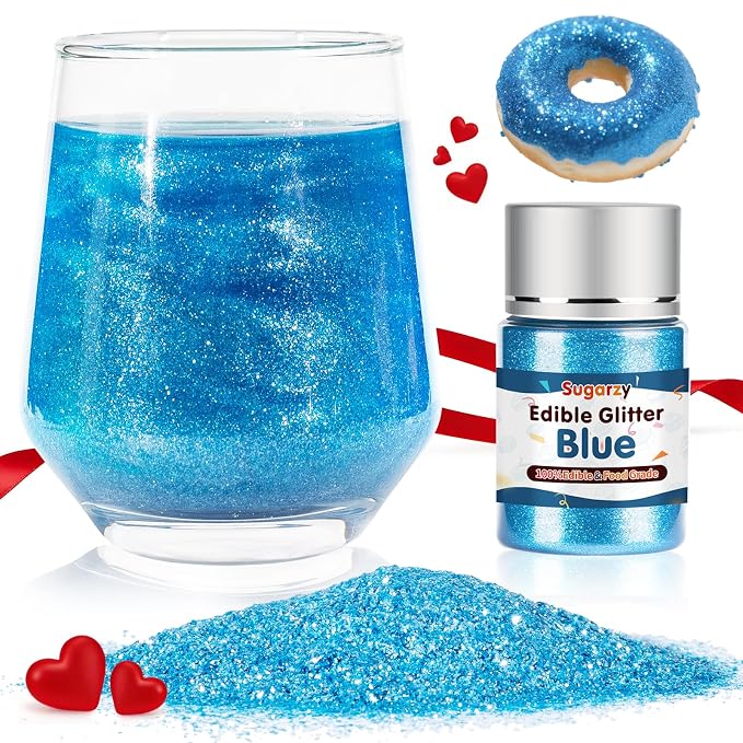 Edible Blue Glitter for Drinks, Food Grade 10g,Spring Blue Sprinkles Cake Decorating Supplies,Edible Luster Dust for Cocktail Beverages,Food Spray,Food Coloring Shimmer Powder for Baking,Cake Cupcakes Cookies Drinks Candy Strawberries 4th of July Patri...