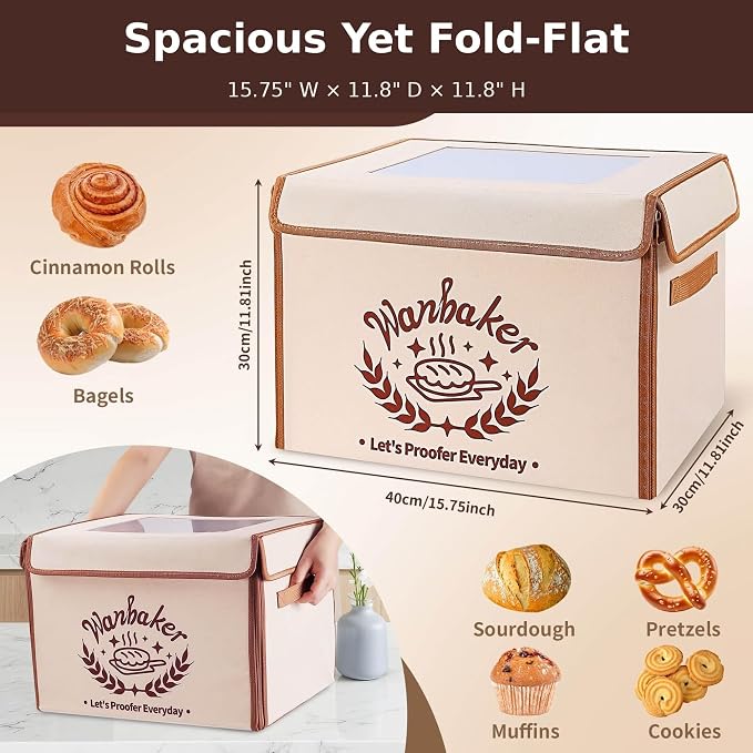 Folding Bread Proofing Box, 68-131F Temp Control 99H Timer, Foldable Dough Proofer for Sourdough Starter Pizza Yogurt Kombucha 6-Layer Insulated Fabric Metal Rack Included