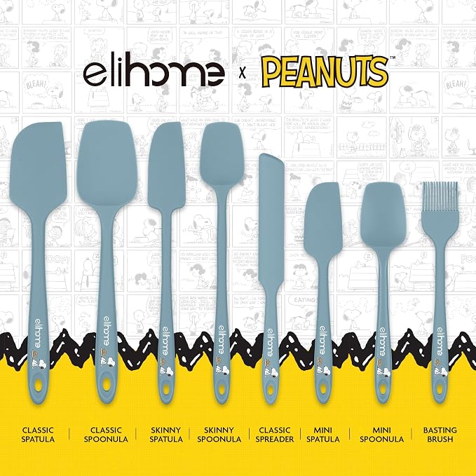 Elihome × Peanuts Silicone Basting Brush (8.75”) – Heat Resistant to 600°F, Food-Grade Platinum Silicone, Seamless 1-Piece Design, Non-Stick Safe, Dishwasher Safe,Teal Grey