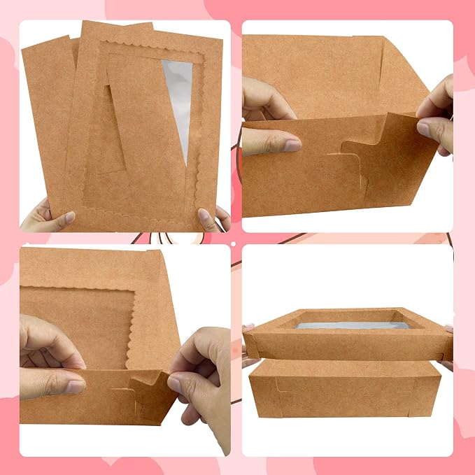 4PCS Kraft Large Cake Box 19x14x4 Inch Rectangular Cake Box with Cake Boards Bakery Boxes for Donuts Cookies Cupcakes Pastry Dessert Packaging Ideal for Weddings Birthdays Baby Showers Parties