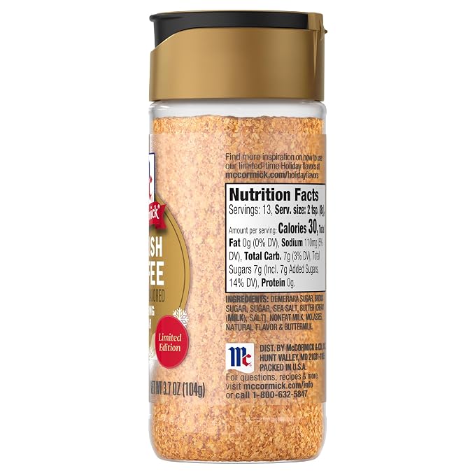 McCormick Finishing Sugar, English Toffee, Limited Edition, Rich & Buttery Sweetness for Hot Chocolate, Cookies, Cake, Pie, Cocktails, and More, 3.7 oz (Pack of 2)