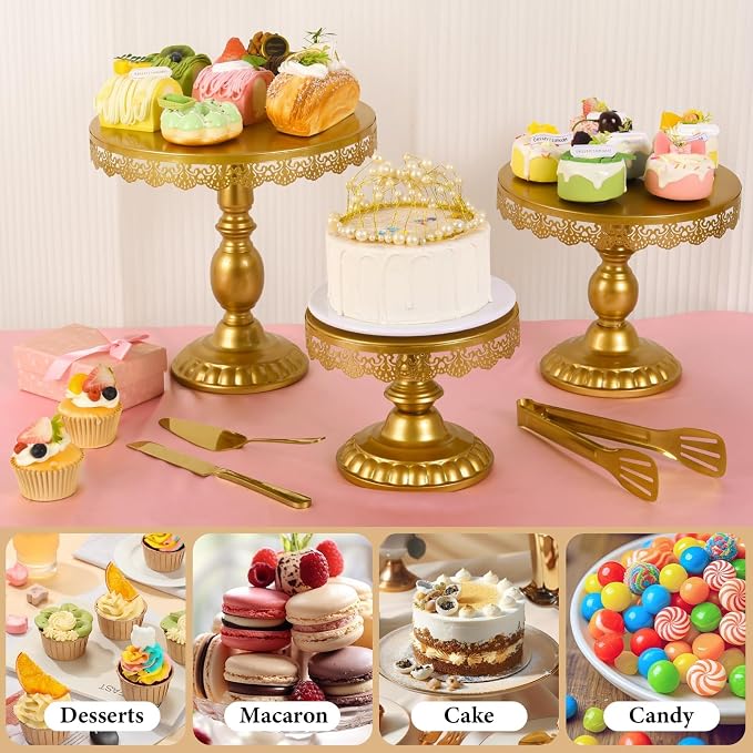 12 Set of Gold Cake Stand, Metal Gold Cupcake Stand and Bases para Postres de Mesa, Elegant Gold Dessert Stands for Party and Wedding, Easy to Clean Desert Table Display Set