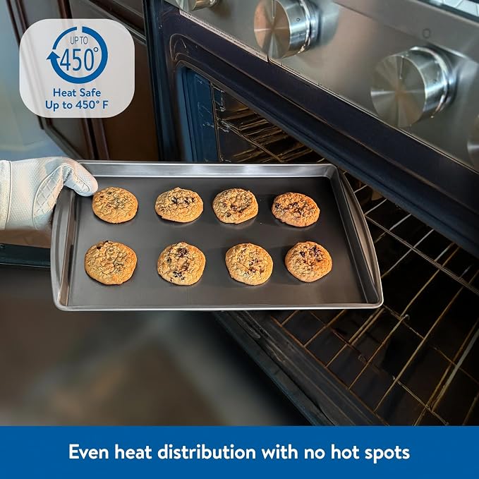 17"x11" Nonstick Baking Sheet - Large Rectangle Cookie Pan for Cookies/Brownies/Roasting, Gray