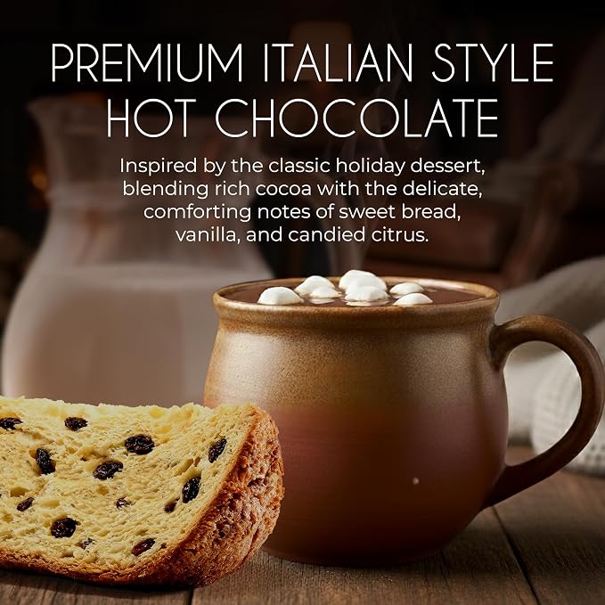Cafe Garibaldi Premium Panettone Hot Chocolate - Instant Cocoa Mix with Cocoa Powder, Gluten-Free & GMO-Free, 8 Servings x 0.62oz Packets, Ideal Italian Hot Chocolate Gift