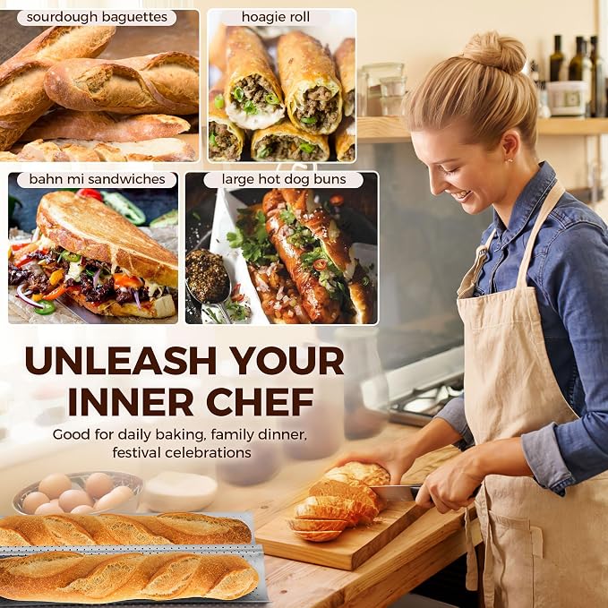 Yupjlia Baguette Bread Pan, Premium Nonstick Perforated French Bread Baking Pan, 2 Loaves Baguette Tray for Sourdough, Italian Bread Baking, Perfect for Creating Crisp Golden-Brown Crust