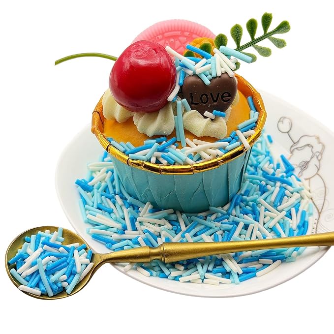 CandiJumpin Blue and White Jimmy Sprinkles, White and Baby Blue Sprinkles for Cake Decorating Edible Cake Jimmies Edible Crunchy Jimmies Ice Cream Toppings, Baby Shower Party Wedding Christmas Supplies 3 OZ