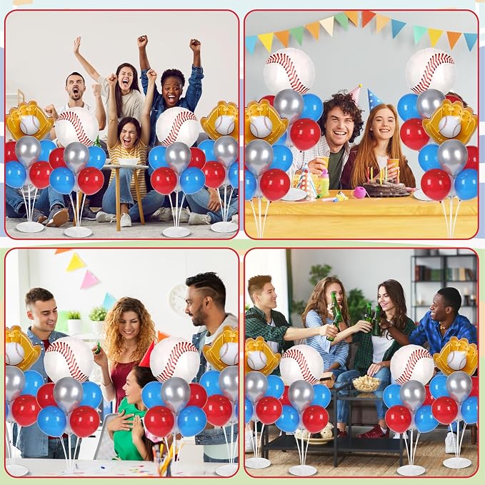 4 Sets Baseball Party Balloons Stand Kit with Baseball Glove Foil Balloons Sport Themed Party Ball Balloon Centerpiece for Tables for Game Sports Birthday Baby Shower Decoration