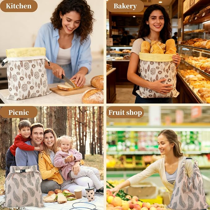 2 Pack Beeswax Bread Bags for Homemade Bread with Zipper, Large 13x17'' Reusable Beeswax Sourdough Bread Storage Bag, Keep Loaves Fresh Longer, Freezer Safe & Airtight, Natural, Zero Waste
