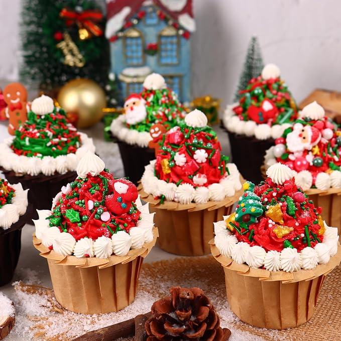 Christmas Sprinkles for Cake Decorating 7 ounce Edible Christmas Tree Star Red Green Pearls Sugar Jimmies Confetti Holiday Sprinkles for Cupcake Toppers, Cookie, Ice Cream Decorations Christmas Party