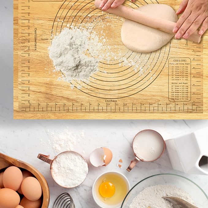 Extra Large Wooden Pastry Board, 24'' x 20" Wood Dough Rolling Tray with Edge, Reversible Cutting & Serving Board for Pizza, Bread, Pastry Baking, Kitchen Counter Dough Prep Board