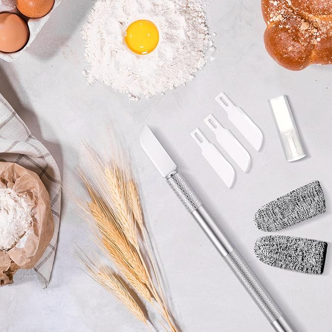 Bread Lame Sourdough Ceramic Lame Scoring Tool, 4 Ceramic Blades with Protective Cover and Finger Sleeves for Sourdough Baking
