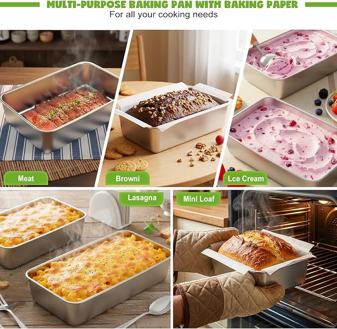 8.8×5.9 Inch 304 Stainless Steel Loaf Pans for Baking Bread, Set of 8 Heavy Duty Metal Bread Pan, Oven & Dishwasher Safe Bakeware for Meatloaf, Cake & Brownies, Even Heat Baking Performance