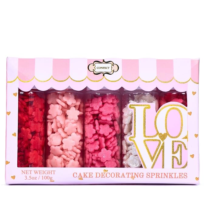 Confect Pink, Red & White Flowers sprinkles | Anniversary Sprinkle | Sprinkles for Baking & Cake Decorative | Cookie sprinkles | Edible sprinkle-Mix Pack of 5 -Vegan, Gluten-Free, Nut-Free, Soy-Free, Dairy-Free, Palm Oil-Free -5 Oz