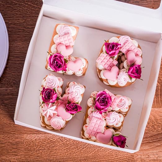 NPLUX 8x8x3 inch Bakery Boxes with Window Chocolate Strawberry Boxes for Pie Cake Cupcake Cookie Macaron Breakable Heart, Paper Charcuterie Box (30 Pack,White)