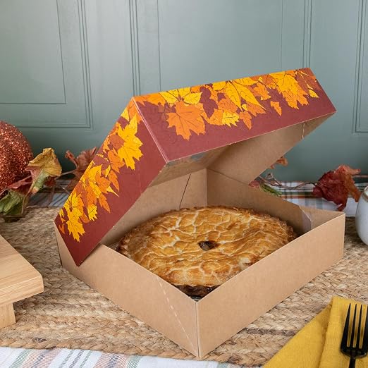 SCT 2464 Kraft Paperboard Autumn Design Print Window Bakery Box, 10-in. Length x 10-in. Width x 2-1/2-in. Height (Case of 150)