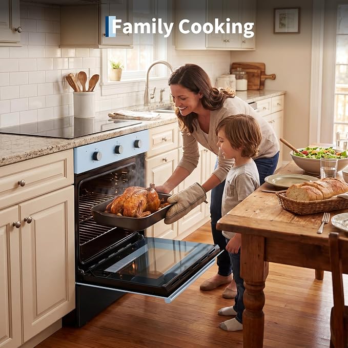 Garvee 24 Inch Single Wall Oven, 2.5 Cu.ft. Built-in Electric Oven with 4 Cooking Functions, 3000W Power, Mechanical Knob Control, Low-e Glass Door, Cooling Fan, Easy Clean Enamel Interior, White