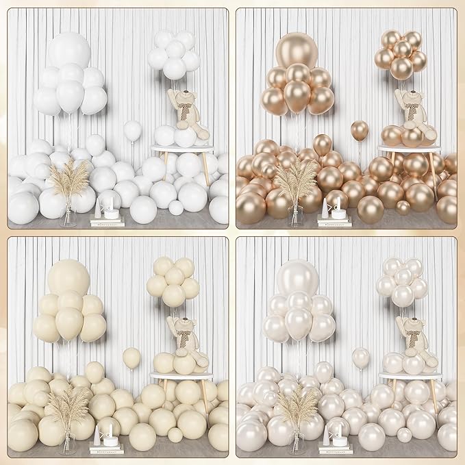 Amandir 153 Pcs White Sand Metallic Champagne Gold Balloons Arch Garland Kit, Different Sizes 18 12 10 5 Inch Pearl White Sand Clear Beige Neutral Balloons Birthday Bridal Shower Wedding Decorations