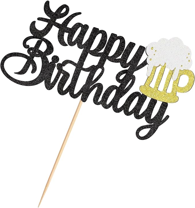 FBQ DIY Cake Topper Happy Birthday Beer Decorations Adult Men Women Beer Theme Party Supplies