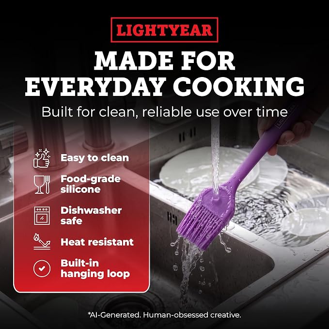 Lightyear Silicone Basting Pastry Brush Set (2 Pcs) ❘ 450°F Heat Resistant Oil Brush for Your Kitchen - Ideal For BBQ’s, Baking & Cooking 100% Food Grade Silicone - BPA Free & Dishwasher Safe (Purple)