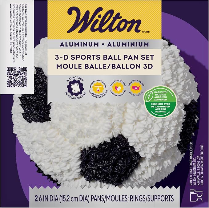 Wilton 3D Sports Ball Cake Pan Set, Aluminum Bakeware for Shaped Cakes, Durable, Even Heating, Rust-Resistant, Includes 2 Half-Sphere Pans, Packaging May Vary