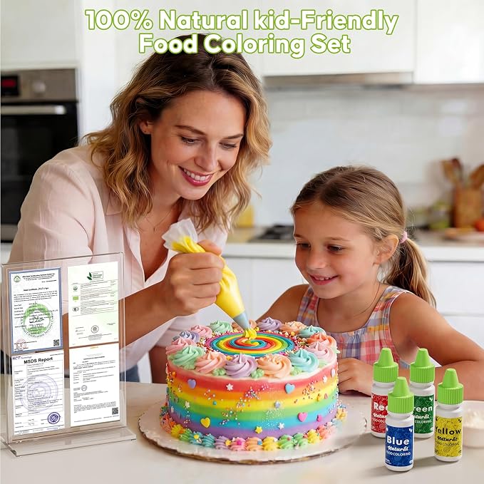 Natural Food Coloring - FD&C & Artificial Dye Free Formula Color 4 Natural Food Dye Set for Icing Frosting Cake Baking Easter Egg Fondant Cooking Decorating - 0.25 Fl. oz (6 ml)/Bottles